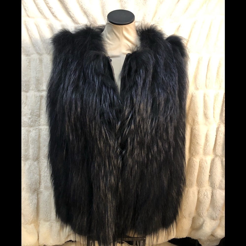 Tasha Tarno Blue Black genuine fox fur vest
